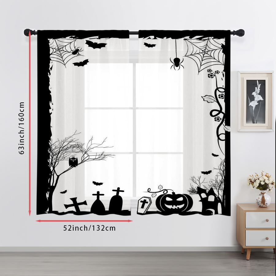 2PCS Digital Print Sheer Curta - đánh giá và giá Spider Web Halloween Decoration