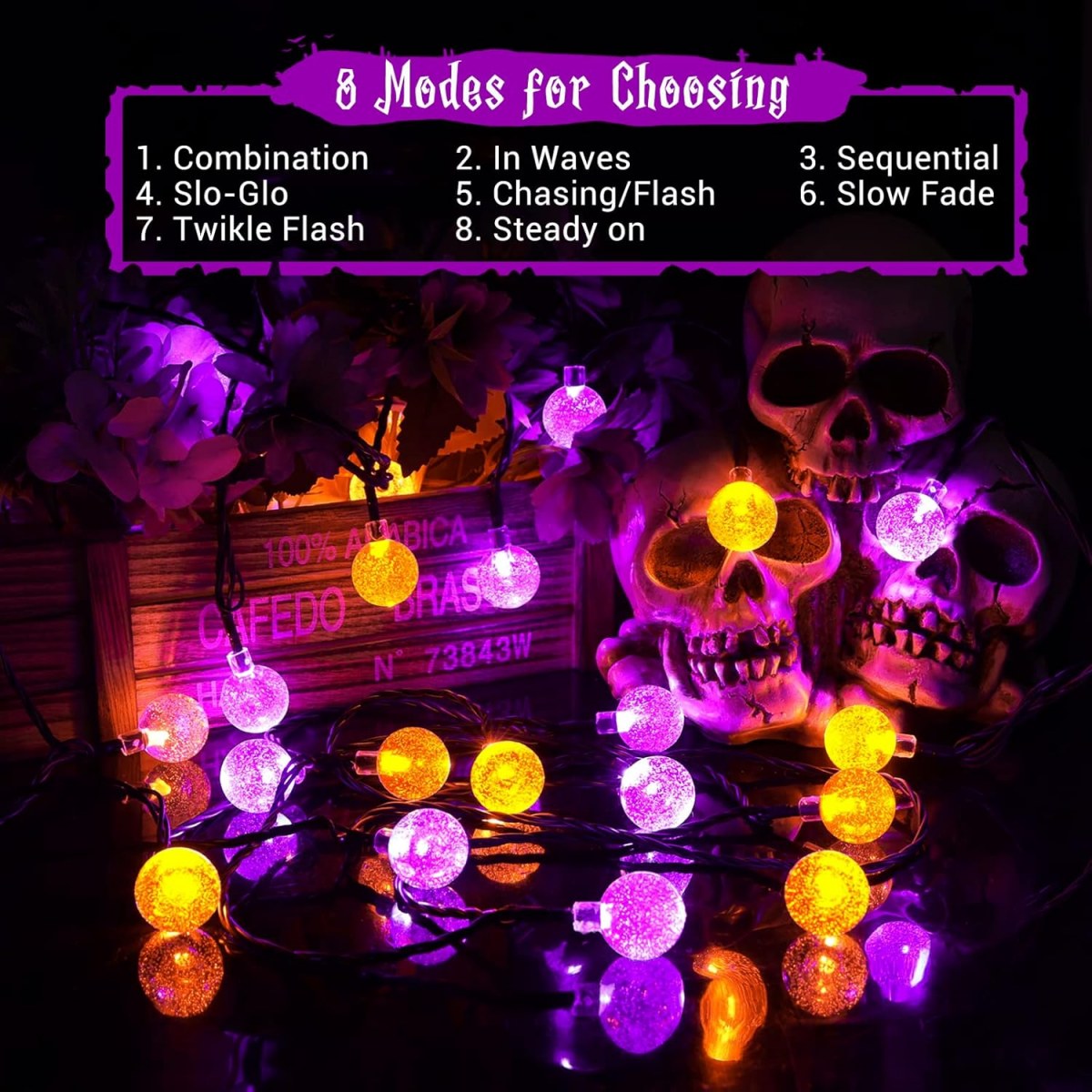 1pc 12m 100 LED Halloween Purp - đánh giá và giá Halloween Led String Lights Orange